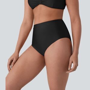 NWT Halara High Waisted Tummy Control Sheen Bikini Bottom Swimsuit| Black| Large